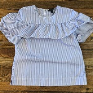 Jcrew ruffles blue and white top size 6